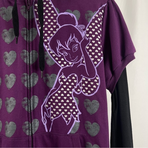 Disney Juniors Plus 1X Tinkerbell Sweater Hooded Zip Jacket Thermal Sleeve - Picture 3 of 7